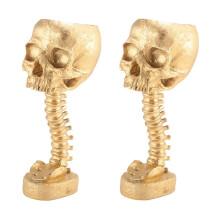 2X Harz-Totenkopf-Pflanzgefäß und WirbelsäUlenstäNder-Set, Polyresin-Totenkopf-Topf, Halloween-Dekoration, Retro-Menschliche Totenkopf-Blume, Gold