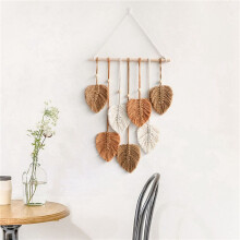 4X Blatt Makramee Wandbehang Boho Room Home Decor Gewebter ÄSthetischer Wandteppich Home Room Hochzeitsdekoration Khaki