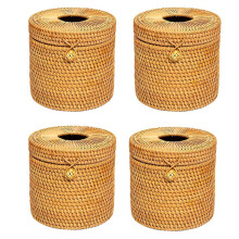 4X Scatola per Fazzoletti nel Rattan Copertura per Carta Igienica Titolari Decorativi nel Vimini con Coperchio per Riporre Rotolo Singolo e Fazzoletti