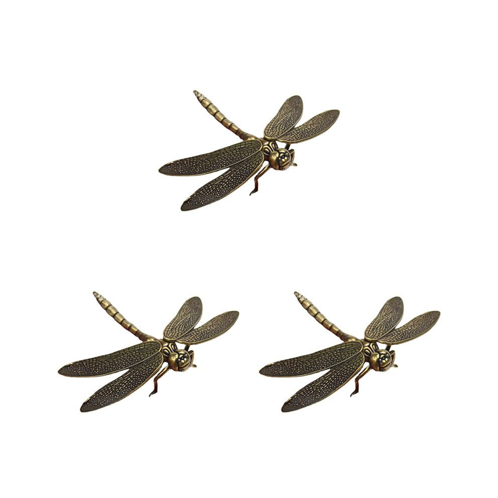 3X Brass Dragonfly Casting Animal Figurine Retro Style Metal Sculpture Home Desktop Decoration 4713365914948