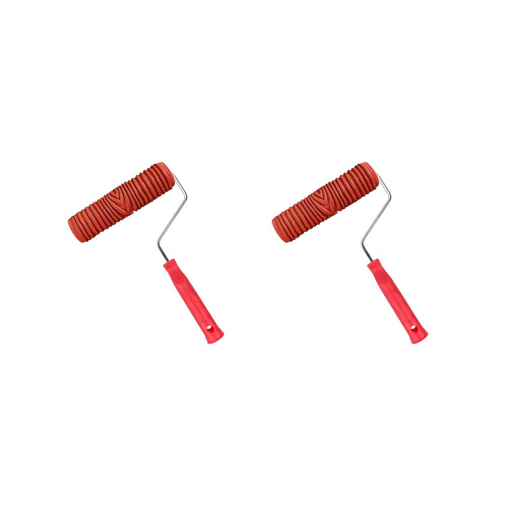 2X Rubber Imitation Wood Grain Pattern Paint Roller Diy Paint Texture Pigment Printing Wall Painting Roller With Handle 4713632035307