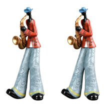 2X Jazz Band Player Figurines Vintage Musician Figure Resin Statues Desktop Ornament Retro Sculpture Home Indoor Decor D