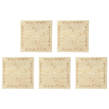 5X Natural Wood Appliques Square Flower Carving Decals Decorative Wooden Mouldings 10x10cm