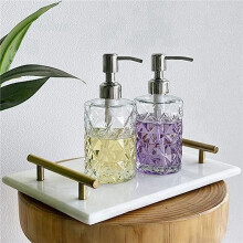 2X Diamond Embossed Glass Soap Dispenser with 304 Rustproof Stainless Steel Pump, Bathroom Soap Dispenser