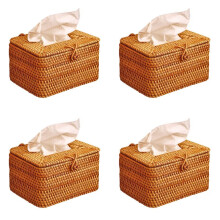 4X Rechthoekige Papieren Rek Rotan Tissue Box Elegante Woondecoratie Handgemaakte Desktop Tissue Container Servetten Opbergdoos