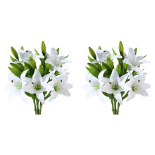 10Pcs Artificial Lily Flowers Real Contact Fake Lily Bouquet Artificial Flowers for Home Wedding Floral Decor White