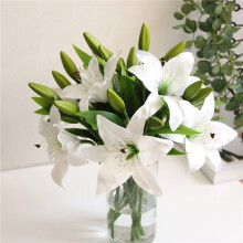 10Pcs Artificial Lily Flowers Real Contact Fake Lily Bouquet Artificial Flowers for Home Wedding Floral Decor White