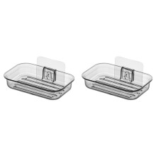 2X Easy Installation Soap Holder Kitchen Wall Mount Dish No Drill Modern Clear Drain Bathroom C