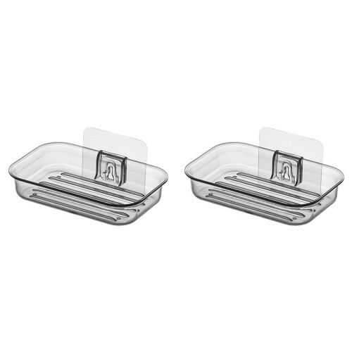 2X Easy Installation Soap Holder Kitchen Wall Mount Dish No Drill Modern Clear Drain Bathroom C