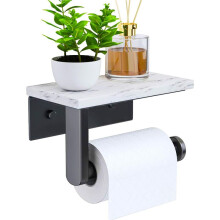 2X Marble Toilet Paper Holder with Shelf Toilet Paper Roll Holder Wall Mount for Bathroom Cabinet Decorative, Black
