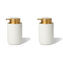 2X Gesprenkelter Mattweißer Schaumseifenspender Aus Keramik, 350 Ml Nachfüllbare Pumpe mit Goldener Spitze, Eleganter Schaumspender