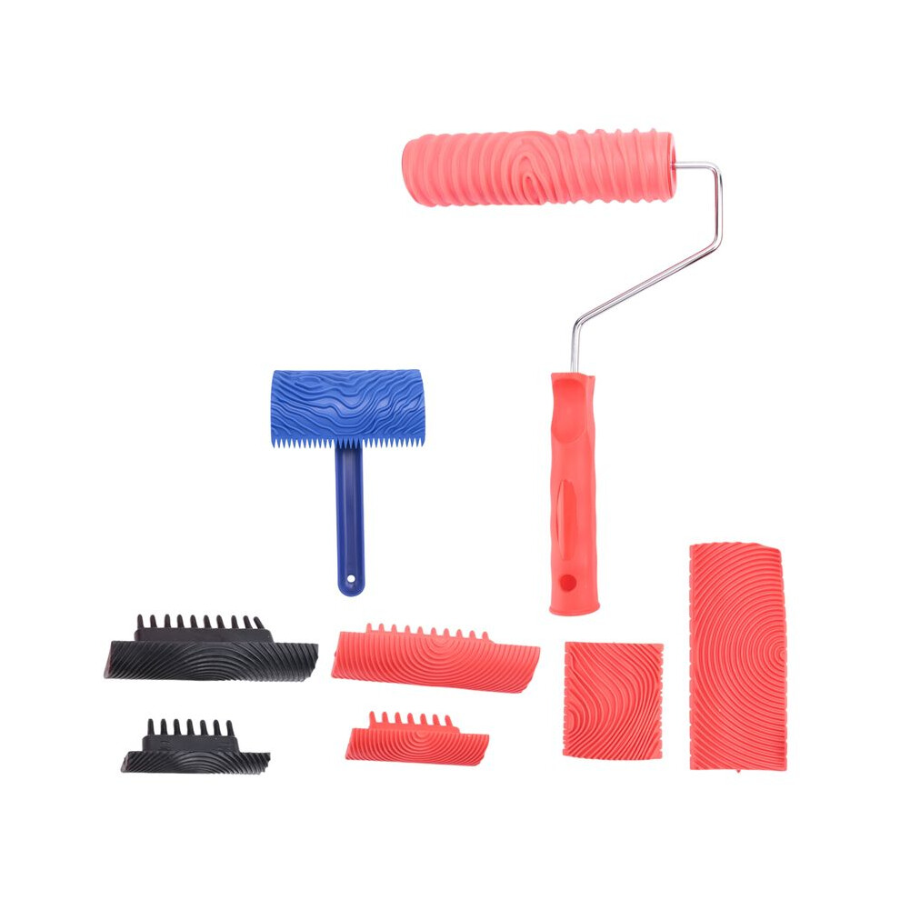 8 Pcs Wood Graining Painting Tool Set, Rubber Empaistic Grain Pattern Roller with Handle, for DIY Wall Room Decoration