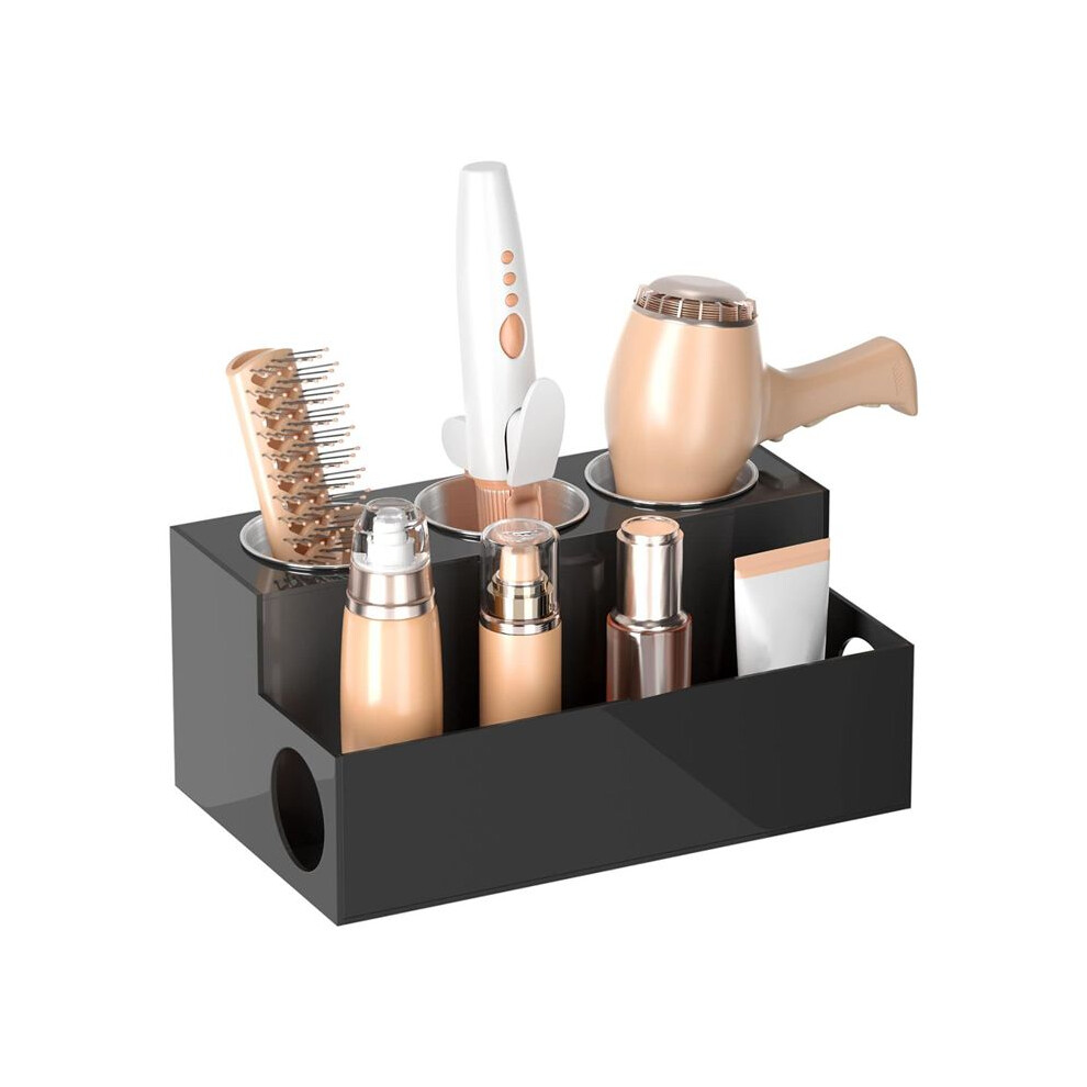 Hair Tools Organizer Hair Dryer Holder Countertop Blow Dryer Stand Storage for Vanity Bathroom with 3 Cups Black