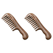 2X Sandalwood Wide Tooth Comb Curly Hair Portable Coarse Tooth Wooden Comb Hair Massage Tool Coarse
