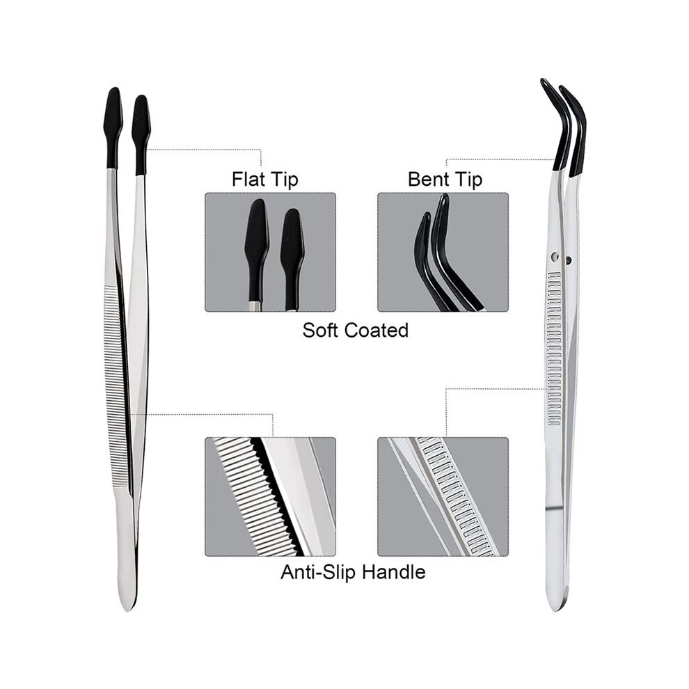 4 Pcs of Rubber Tip Tweezers Set for  Laboratory Industrial Hobby Tweezers Pliers Jewelry Stamp Plastic Box 15cm