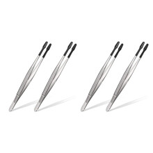 4 Pieces of Rubber Tip Tweezers PVC Silicone Precision Tweezers Laboratory Industrial Hobby  Tweezers Tool-Black