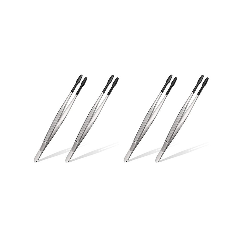 Black 4 Pieces Of Rubber Tip Tweezers Pvc Silicone Precision Tweezers Laboratory Industrial Hobby Tweezers Tool