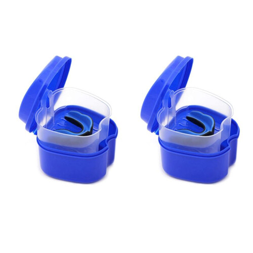 2X Dark  Denture Case, with Strainer, Denture Bath Box False Teeth Storage Box with Basket Net Container Holder