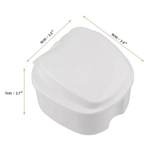 2X White Denture Case, Denture Cup with Strainer, Denture Bath Box False Teeth Storage Box with Basket Net Holder 1