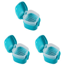 3X Denture Case,Denture Cup with Strainer,Denture Bath Box False Teeth Storage Box with Basket Net Container Holder