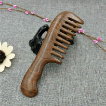3X Sandelhout Grove Kam Krullend Haar Draagbare Grove Tand Houten Kam Haar Massage Tool Grof
