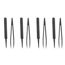 8pcs 4.5 Inch Length Black Plastic Anti-Static Tweezers Repair Tool 2