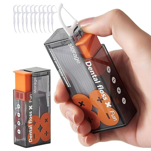 2Pcs Automatic Portable Floss Pick Boxes, Storage 10 Floss Picks , Refillable Dental Floss Picks Organizer 1