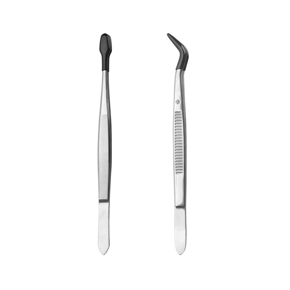 Tlily 2Pcs Tweezers With Rubber Tips,Tipped Tweezers Stainless Steel Stamp Tweezers Straight Flat & Curved Tip Tweezers Tools