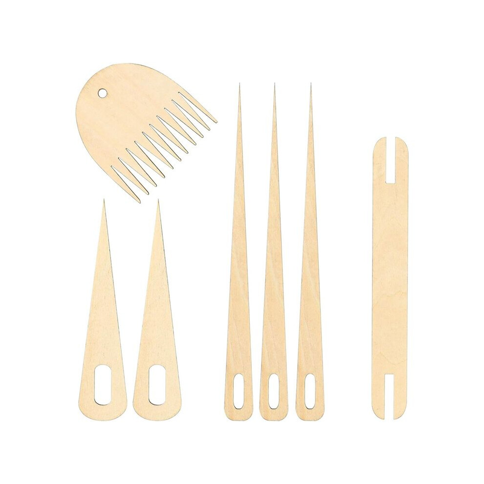 Tlily 7Pack Wood Hand Loom Stick Set Include 5Pcs Wood Weaving Crochet Needle,1Pcs Wooden Shuttle,1Pcs Wood Weaving Comb