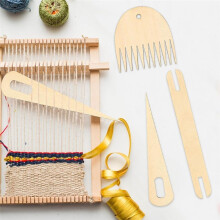 7Pack Wood Hand Loom Stick Set Include 5Pcs Wood Weaving Crochet Needle,1Pcs Wooden Shuttle,1Pcs Wood Weaving Comb
