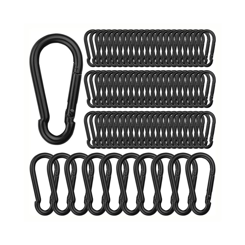 Black 100Pcs Spring Snap Hooks, M6 2.36 Inch Blcak Small Carabiner Clip, Heavy Duty Keychain Clip For Camping, Swing