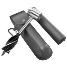 Bushcraft Hand Auger Drill with Leather Sheath, Durable Steel Manual Wood Drill for Camping