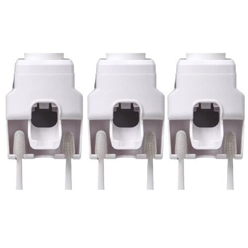 Automatic Toothpaste Squeezer Wall Mounted Punch-Free Toothbrush Storage Rack Toothbrush Holder Squeezer White