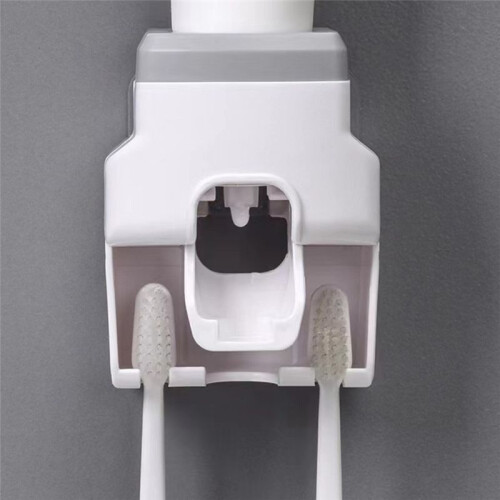 Automatic Toothpaste Squeezer Wall Mounted Punch-Free Toothbrush Storage Rack Toothbrush Holder Squeezer White