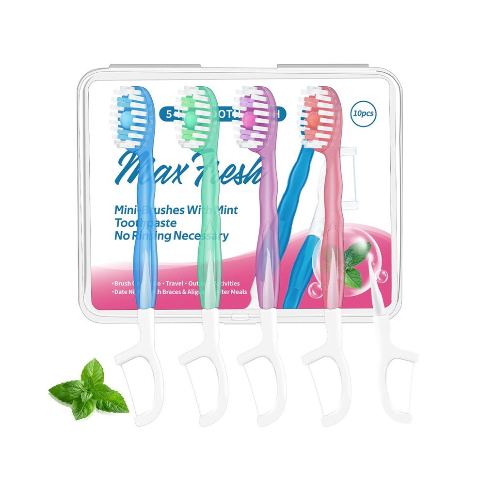 Tlily 30 Pack Disposable Toothbrushes - 5-In-1 Prepasted Travel Toothbrush With Toothpaste Floss & Pick For Hotel