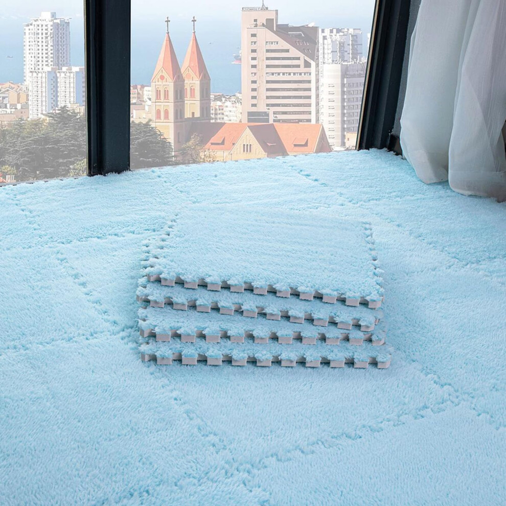 Foam Play Mat With Soft Plush Surface, 48Pcs Interlocking Floor Tiles For Living Room Light/Blue