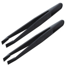 2X Handwerkzeug Schwarzer Kunststoff Flache Spitze Anti-Statik Pinzette