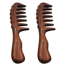 2X Hair Comb for Detangling - Wide Tooth Wood Comb for Curly Hair - No Static Natural Wooden Sandalwood Comb