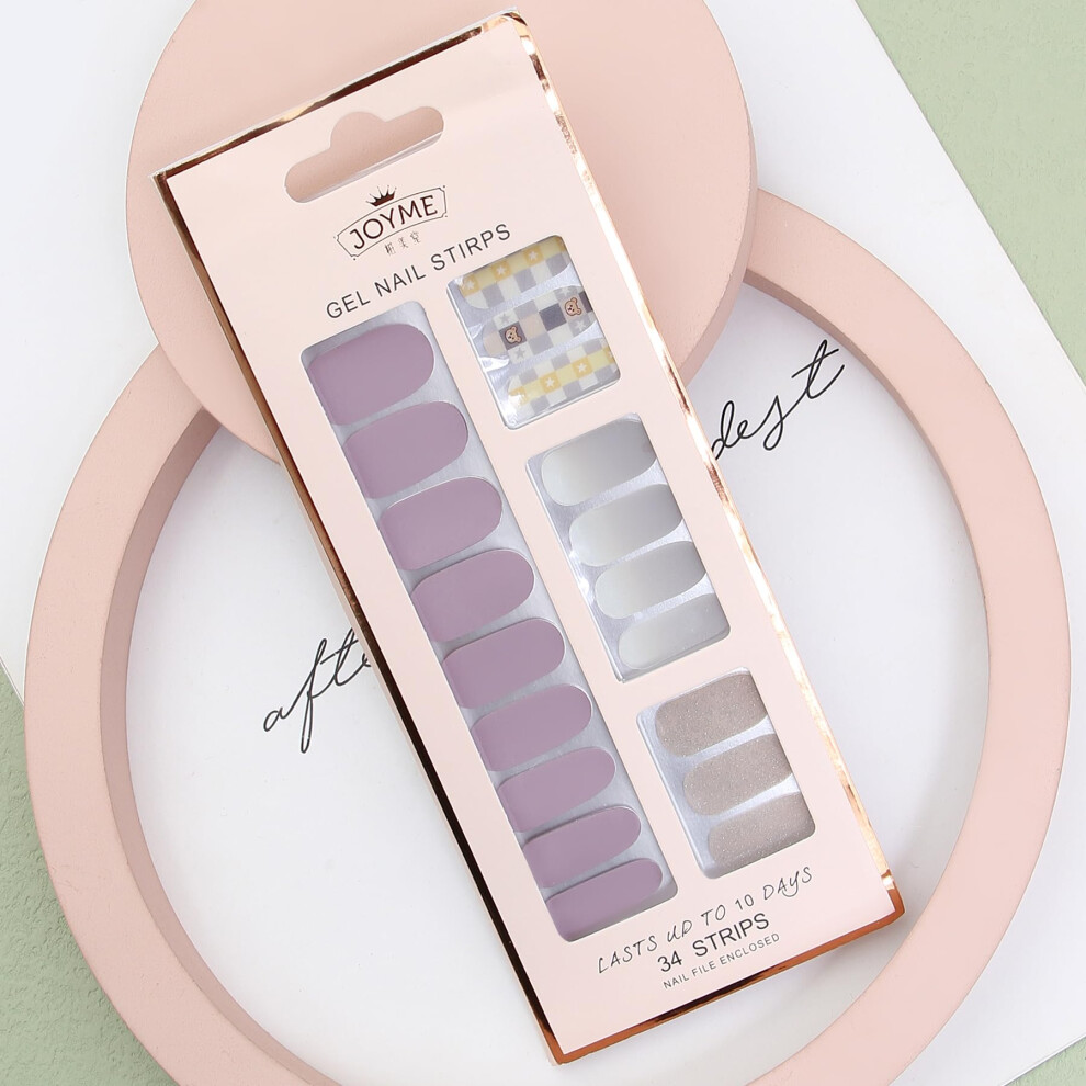 Gel Nail Stickers UV Finish Long Lasting Nail Wraps Easy Apply and Remove 34 Strips with File