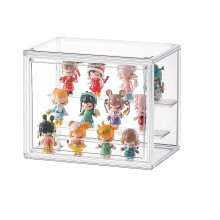 Clear Magnetic Door Display Case for Collectibles, Dustproof Stackable Box with Adjustable Shelves