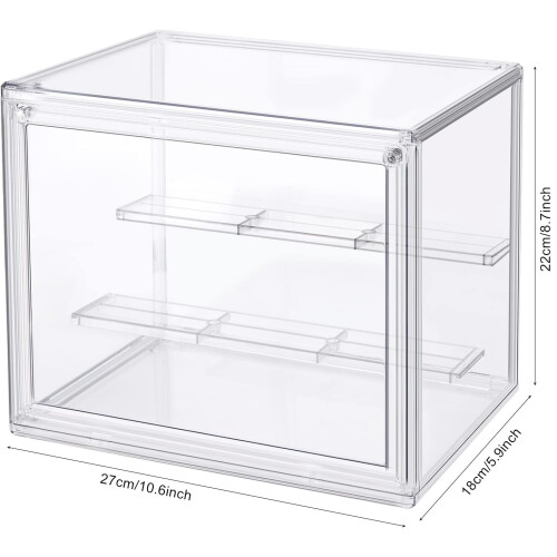 Clear Magnetic Door Display Case for Collectibles, Dustproof Stackable Box with Adjustable Shelves 2