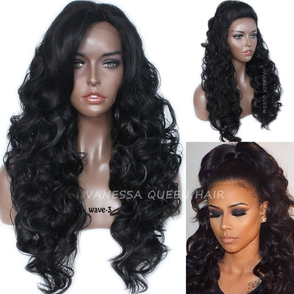 24 Inch Long Wavy Synthetic Lace Front Wig for Women, Natural Hairline and Heat Styling
