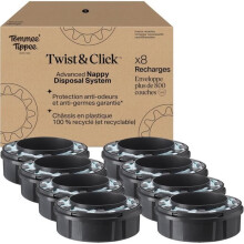 Recargas Originais Tommee Tippee para Lixeira de Fraldas Twist & Click, Lote exclusivo de 8, Recarga rápida e Pacote econômico