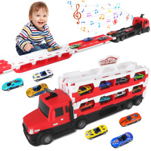 Container Transport Truck 2-in-1 Car Transport Truck Toy Track Truck Toy Foldable with Shooting Function with Lights and Music 3-4 Years Old 's
