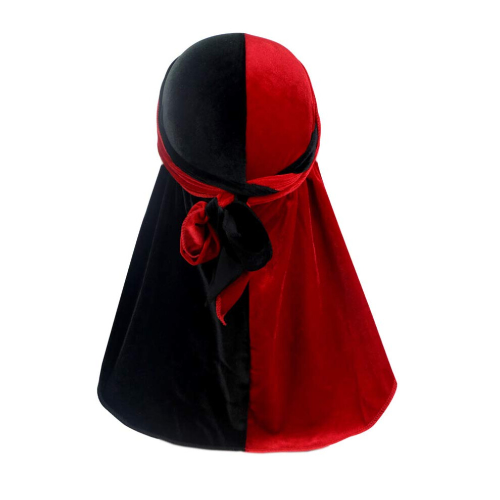 Unisex Velvet Durag With Extra Long Tail And Wide Straps Patchwork Design For 360 540 720 Waves