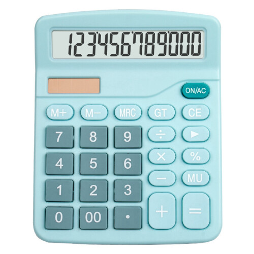 Desktop 12-Digit Solar & Battery Dual Power Calculator, Blue 1