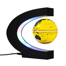 Magnetic Levitating Globe with LED Lights, C Shape 360 Rotating Floating World Map Desk Decor Gold