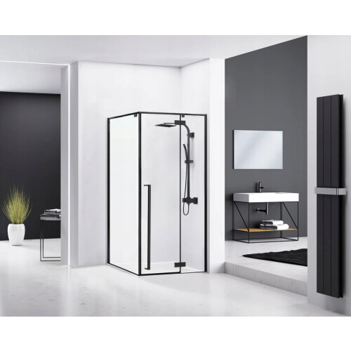 Καμπίνα Ντους Fargo 100x80 Black Mat Με ντουζιέρα Savoy λευκή 1