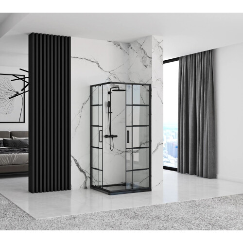 Rea Concept Μαύρη Καμπίνα Ντους 90x90 Με ντουζιέρα Savoy λευκή 2
