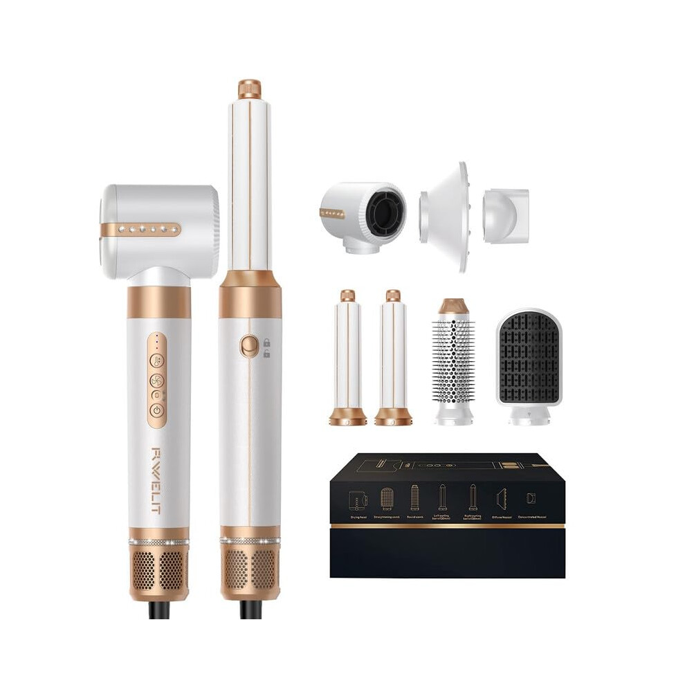 Gold 7 In 1 Hair Dryer Brush With Curling Wand And Straightener, Coanda Technology, 110000Rpm
